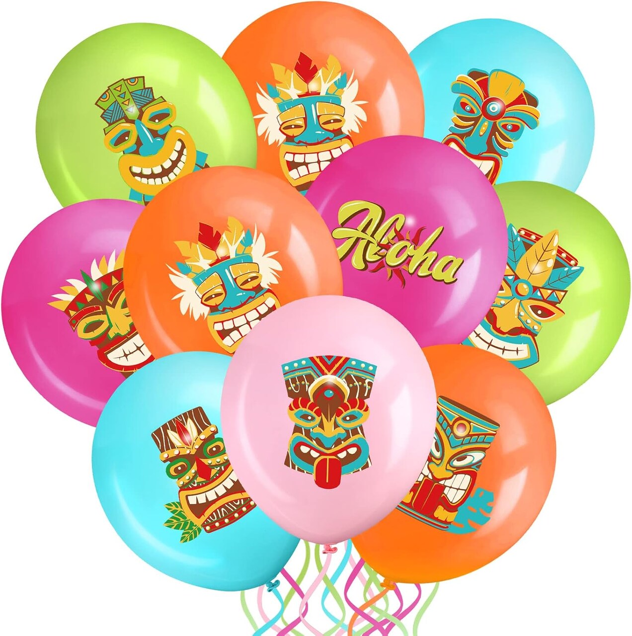 45 Pcs Hawaiian Party Decorations Tropical Tiki Balloons (Aqua Blue, Rose Red, Orange, Light Pink, Light Green)